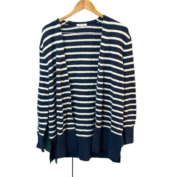 Madewell Small Cozy Navy Walker Long Striped Cardigan Sweater Alpaca Blend Soft - Picture 1 of 7
